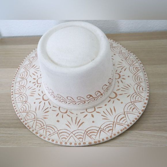 Accessories - Mexican Suede Hand Painted Artisanal Hat, Cordobes Style Fedora Hat Ivory